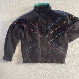 Vintage Otello Pelle Black and Neon Ski Jacket, Size Large